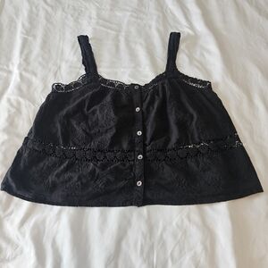 And Now This Woven Crochet Embroidered Black Tank Top
